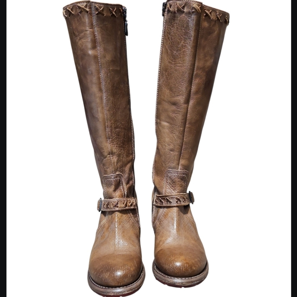 Bed/Stu Glaye Tan Leather Buckle Distressed Ridding Boots - Picture 6 of 14